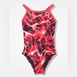 NWT TYR Girls' Durafast‎ Lite Diamondfit Swimsuit, Electro Red Bathing Suit, 22
